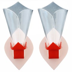English Art Deco Lucite and Perspex Geometric Flower-Form Wall Sconces.