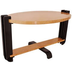 Restored Canadian Art Deco Oval Bird's Eye Maple Sofa Table.