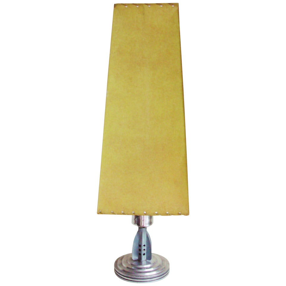 English Trench Art, Chromed Mortar Shell Table Lamp with Original Shade For Sale