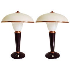 Pair of French Late Art Deco Bakelite Mushroom 'Luxury 320' Lamps by Jumo