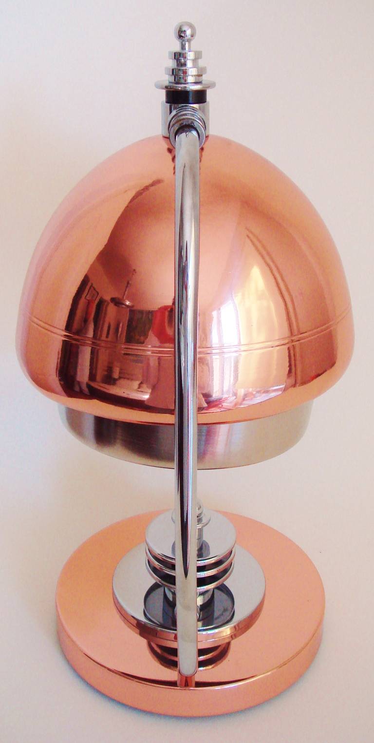 Pair of American Art Deco Chrome and Copper Adjustable Lamps by Markel 1