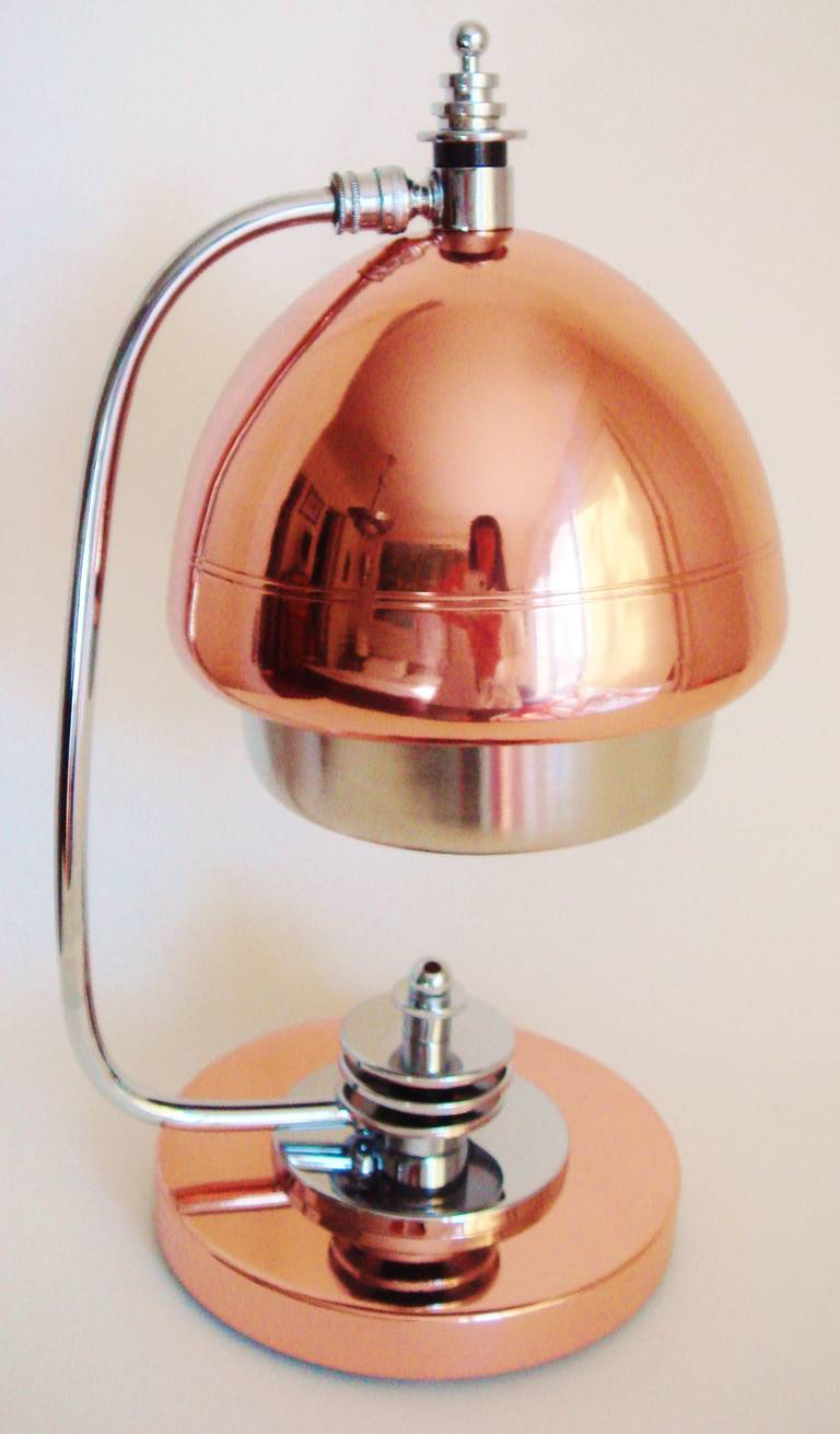 Mid-20th Century Pair of American Art Deco Chrome and Copper Adjustable Lamps by Markel
