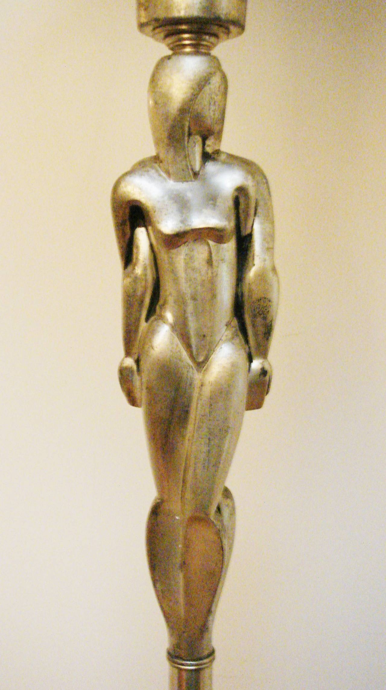 Mid-20th Century American Art Deco Nickel-Plated Figurative Torchiere by Viktor Schreckengost