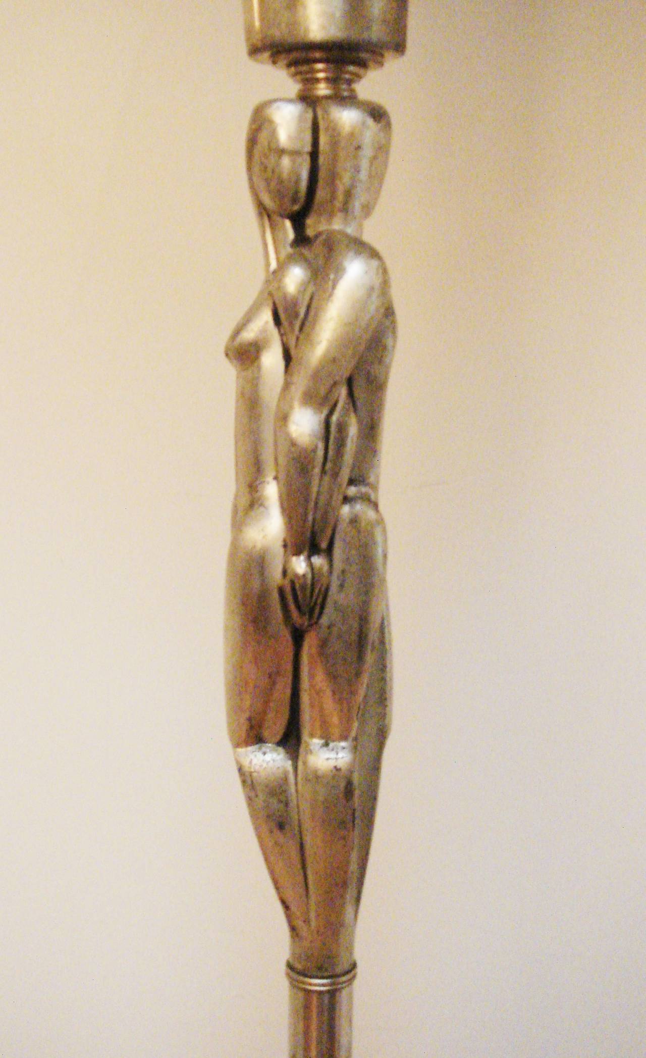 Frosted American Art Deco Nickel-Plated Figurative Torchiere by Viktor Schreckengost