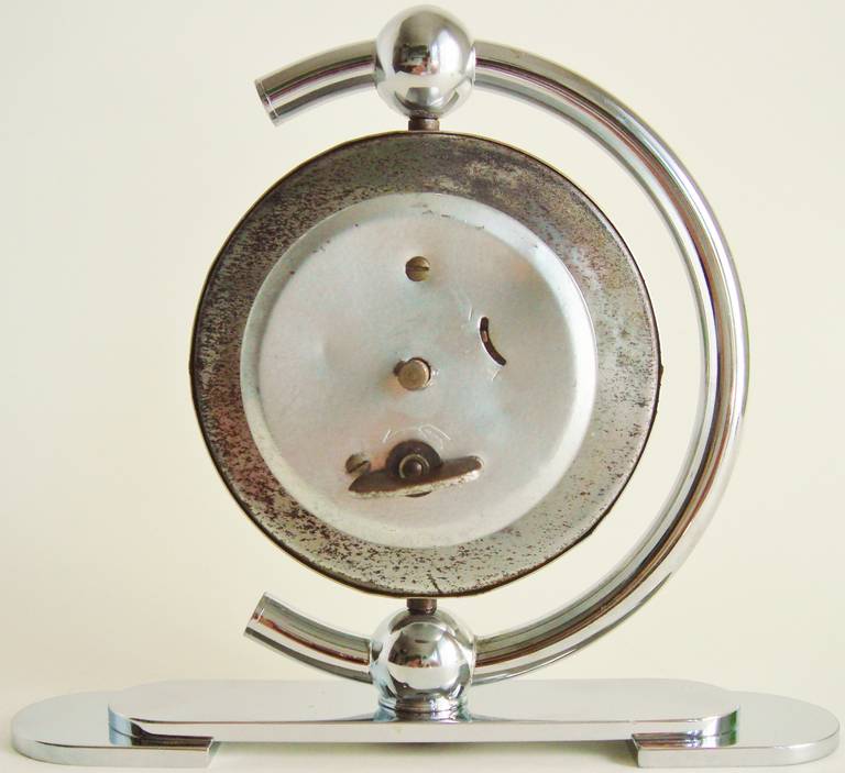 German Art Deco Chrome-Plated, 8 Day Mechanical, Swiveling Shelf Clock 3
