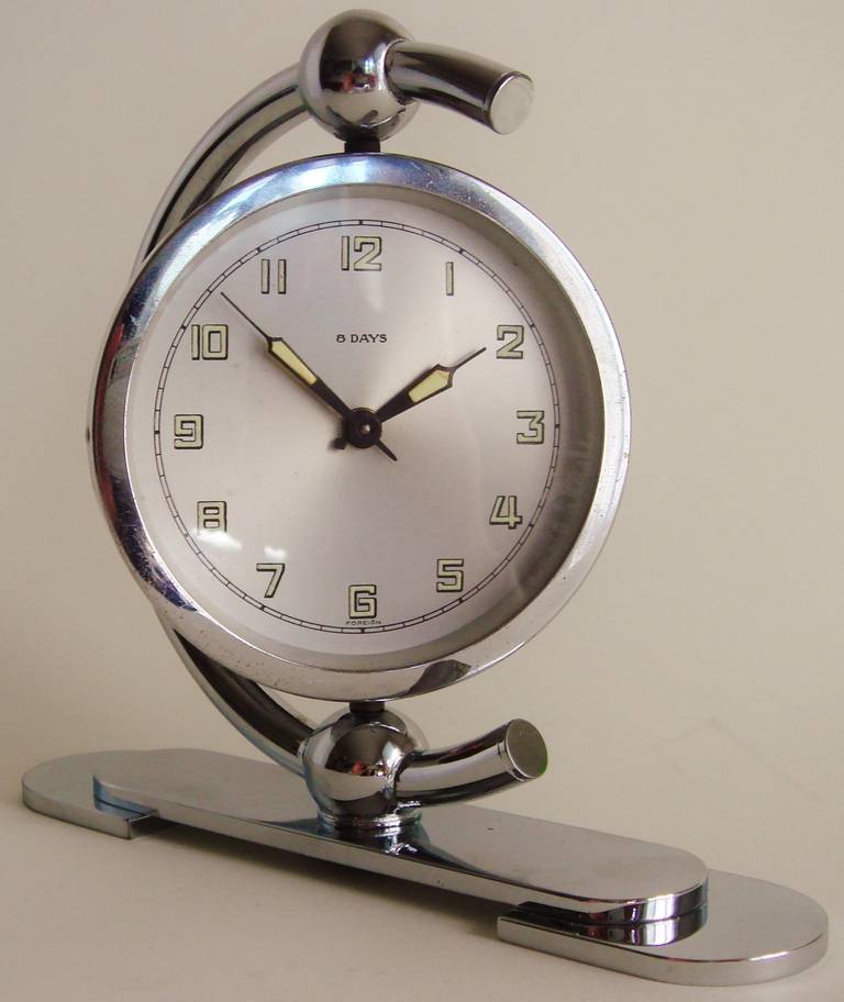 Mid-20th Century German Art Deco Chrome-Plated, 8 Day Mechanical, Swiveling Shelf Clock
