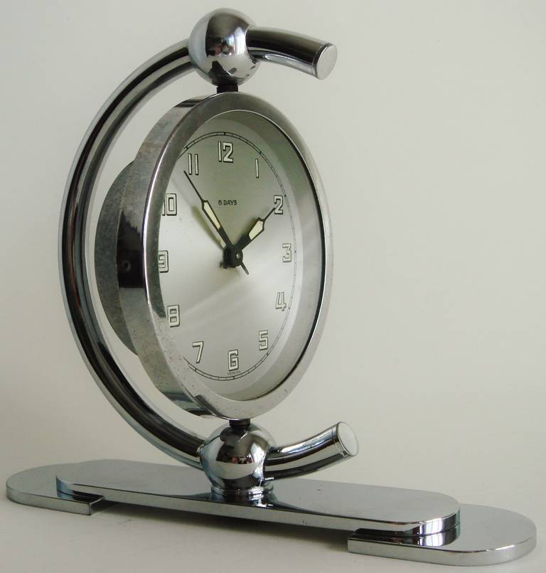 German Art Deco Chrome-Plated, 8 Day Mechanical, Swiveling Shelf Clock 1