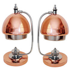 Vintage Pair of American Art Deco Chrome and Copper Adjustable Lamps by Markel