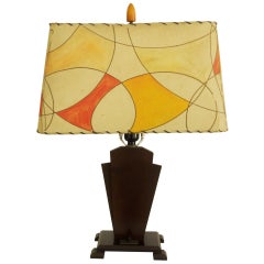 American Art Deco 'Outsider-Art' Bakelite Lamp with Original Painted Shade.