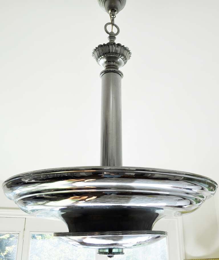 Massive American Art Deco Chrome and Glass Ceiling Uplighter 1