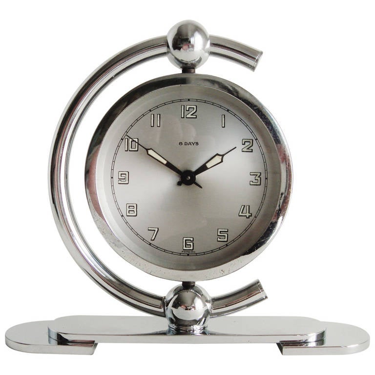 German Art Deco Chrome-Plated, 8 Day Mechanical, Swiveling Shelf Clock ...