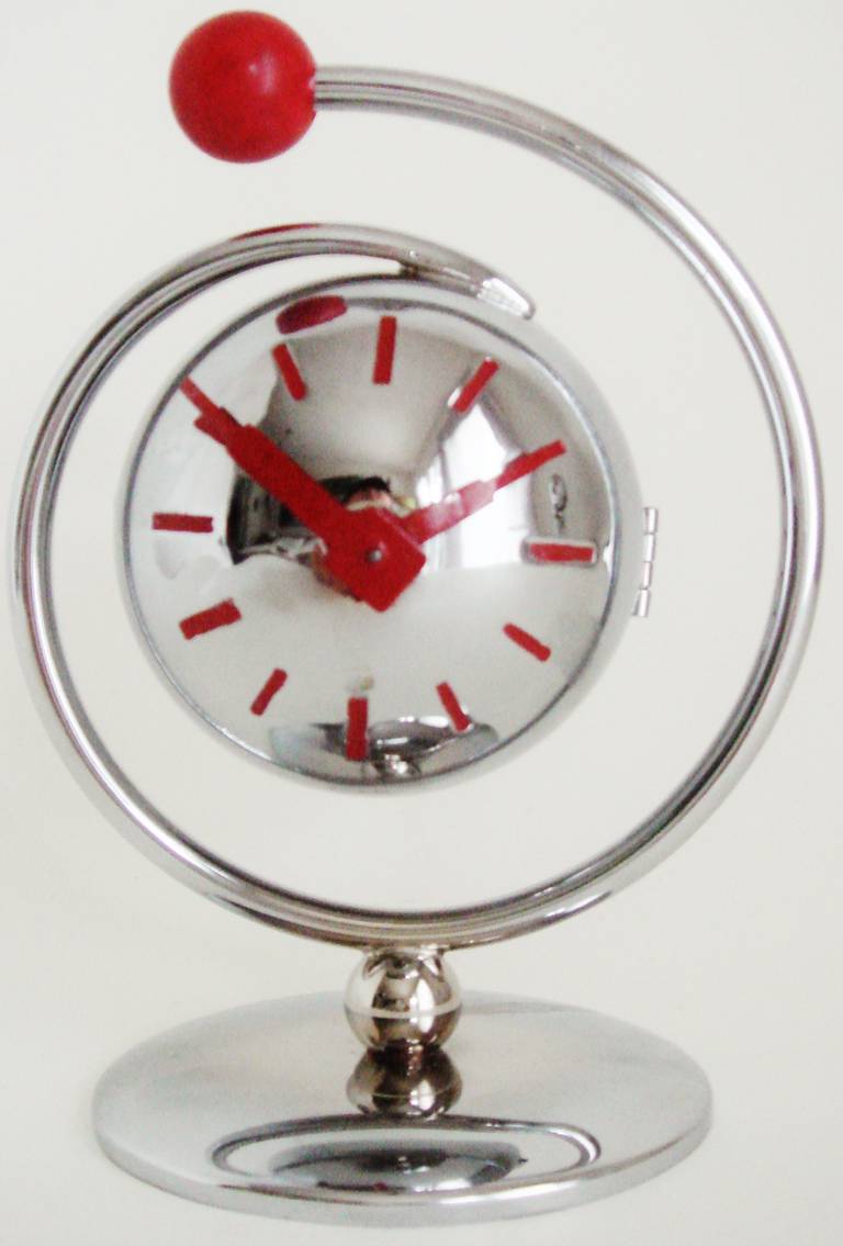 Fabulous & Rare German Art Deco Chrome Spiral Mounted Mechanical Ball Clock.