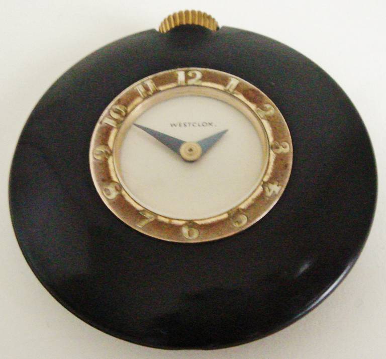 Mid-20th Century Set of Three American Art Deco Bakelite Purse Watches by Westclox. For Sale