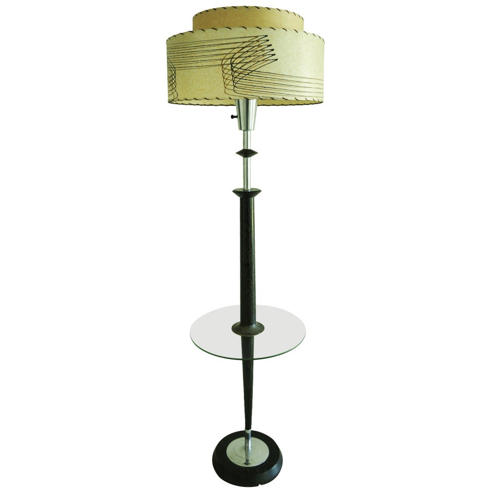 American Mid-Century Modern Majestic Floor Lamp with Integral Glass Table For Sale
