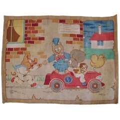 English Art Deco Daily Mail Newspaper Promotional Teddy Tail League Rug.