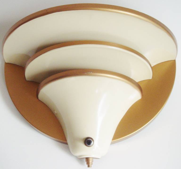 Pair of Canadian Art Deco Wall Sconces with Original Ivory and Gilt Finish