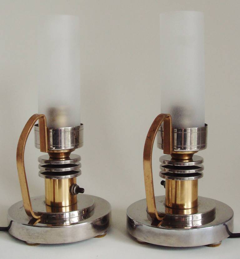 Mid-20th Century Rare Pair of American Art Deco Buck Rogers' Style Boudoir Lamps by Markel