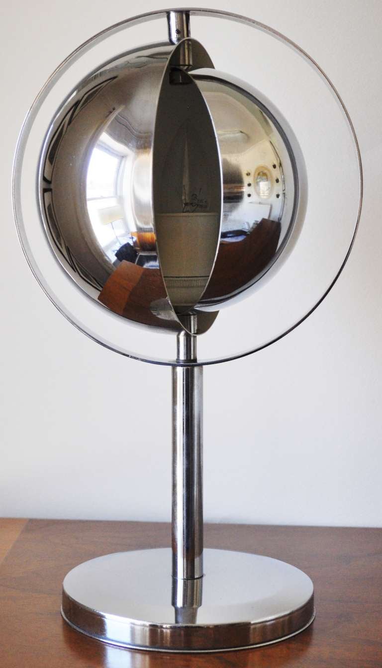 Mid-Century Modern French Mid-Century Adjustable Saturn Shade Chrome Table Lamp.