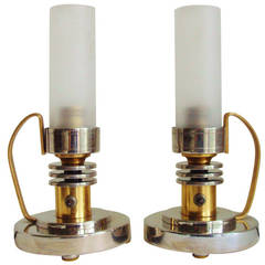 Used Rare Pair of American Art Deco Buck Rogers' Style Boudoir Lamps by Markel