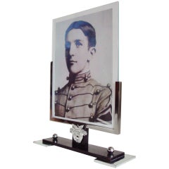 Rare American Art Deco Chrome and Bronze West Point Asymmetrical Photo Frame