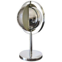 French Mid-Century Adjustable Saturn Shade Chrome Table Lamp.
