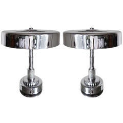 Pair of American Globe Art Deco/Machine Age Chrome Plated Table Lamps
