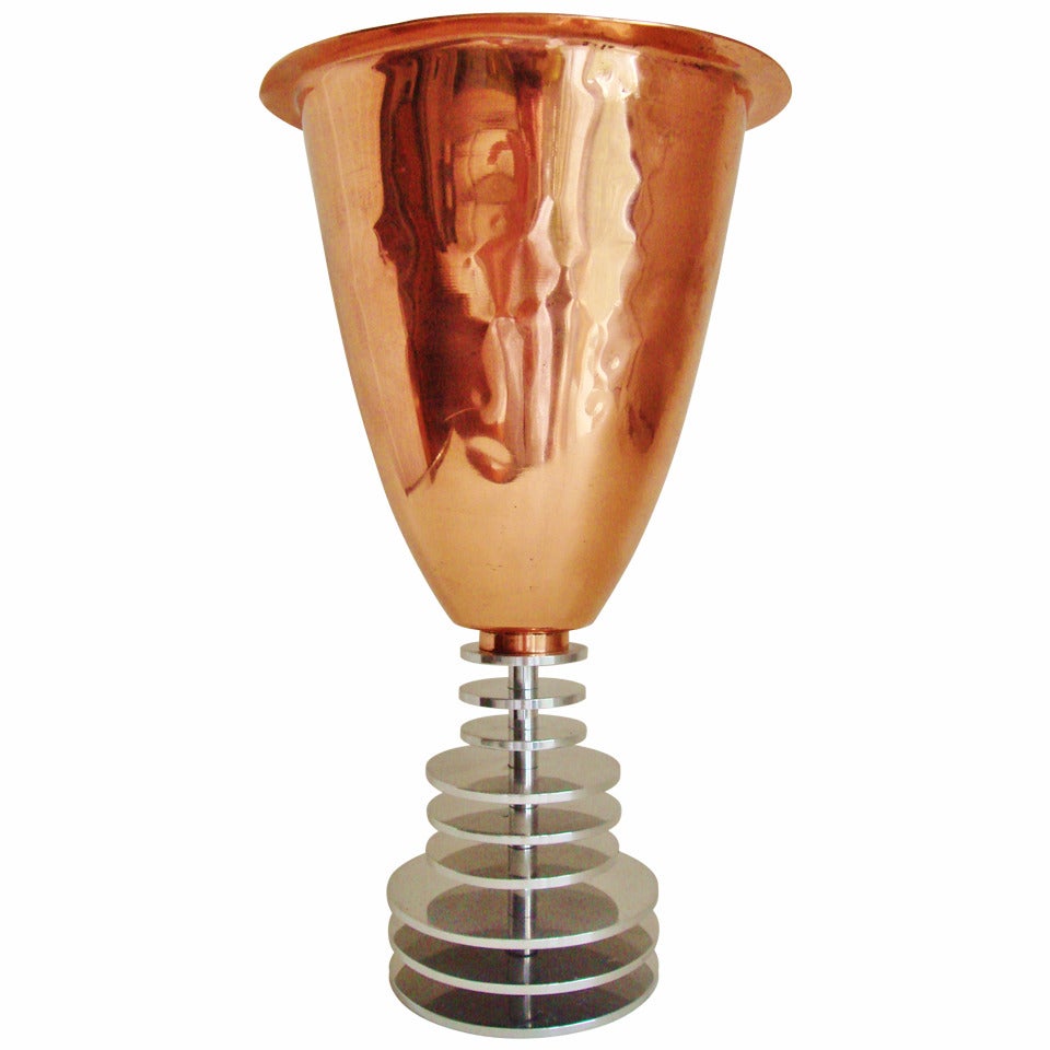 English 1980s Spun Copper and Aluminium Studio Vase by Keith Gibbons