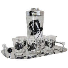 American Mid-Century 8 Piece "Top-Hat & Tunes" Cocktail Set and Tray 1