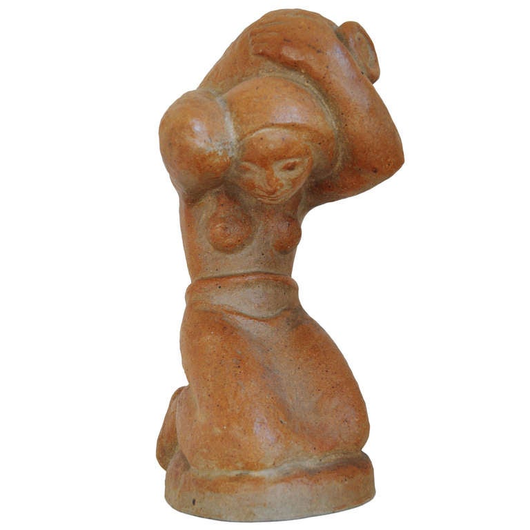 Large Danish Stoneware Sculpture Of A Kneeling Woman For L Hjorth For