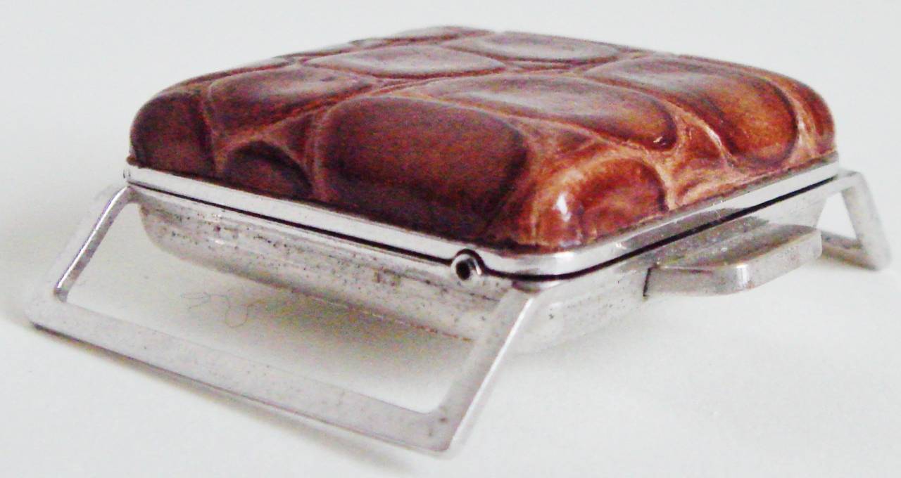 American Mid-Century Modern Chrome and Faux Crocodile Leather Sports Belt Watch For Sale 2