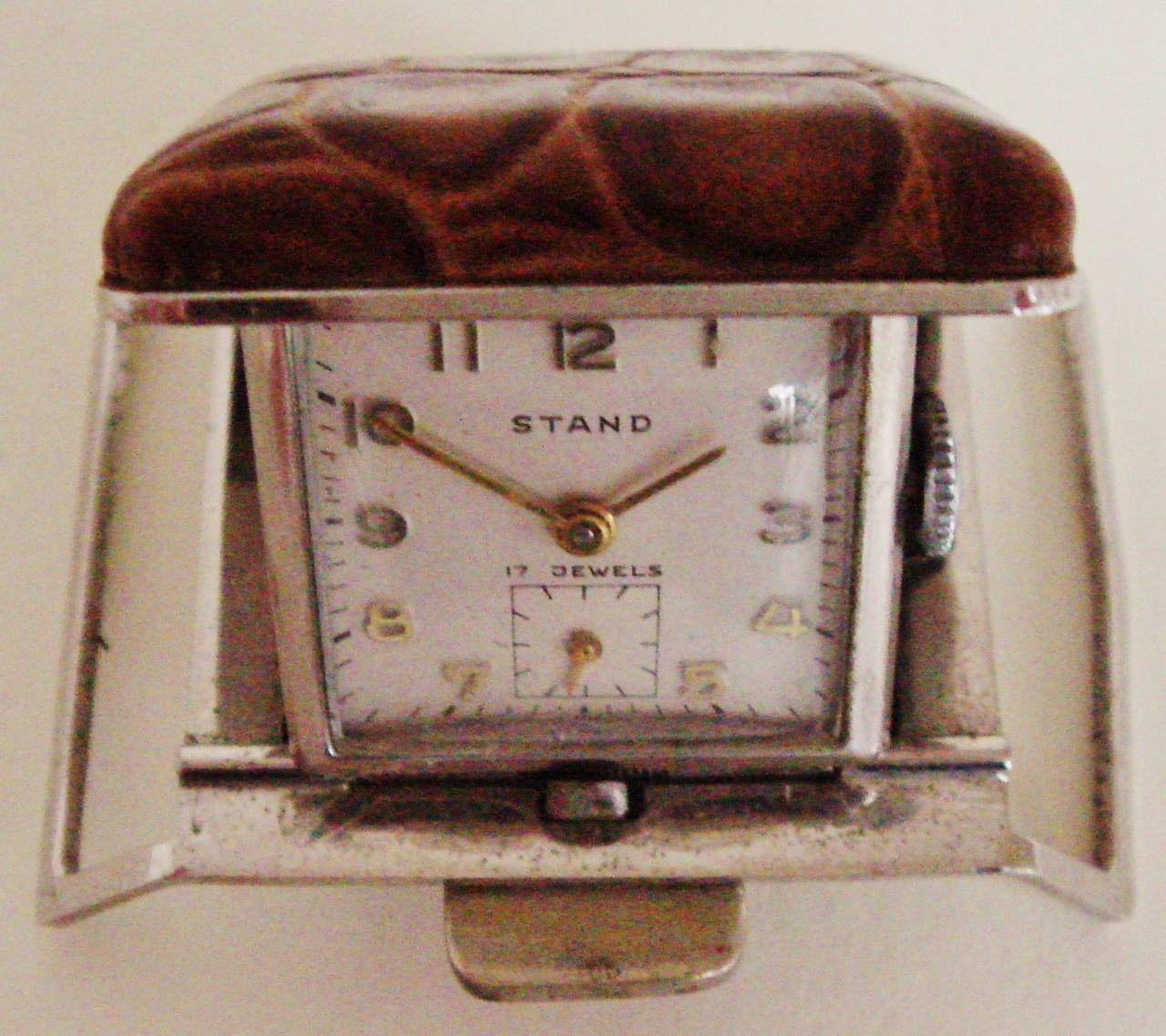 Mid-20th Century American Mid-Century Modern Chrome and Faux Crocodile Leather Sports Belt Watch For Sale