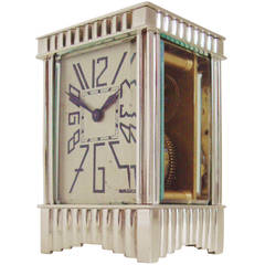 Exquisite French Art Deco Silver Plated Miniature Mechanical Carriage Clock