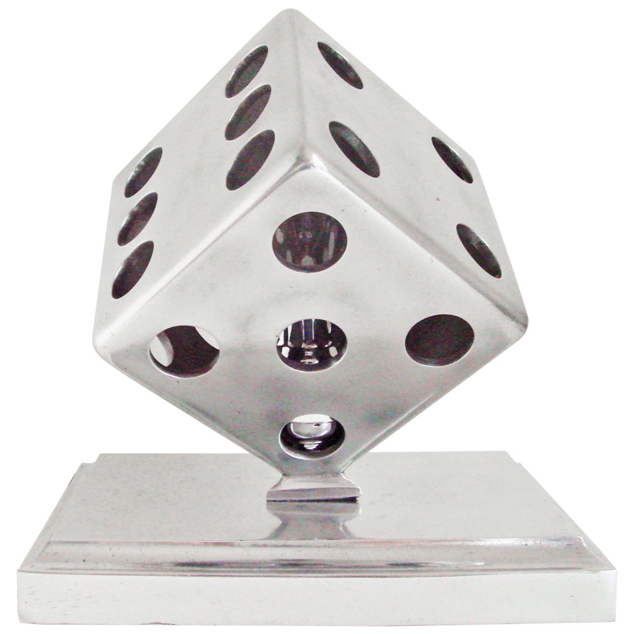 Rare American Art Deco or Machine Age Buffed Aluminium Dice Table Accent Lamp