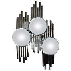 Italian 60's Three Light Wall Chrome Wall Light Art Fixture/Sconce. 3