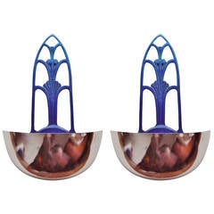 Pair of American Art Deco Chrome and Metallic Blue Fountain Wall Sconces