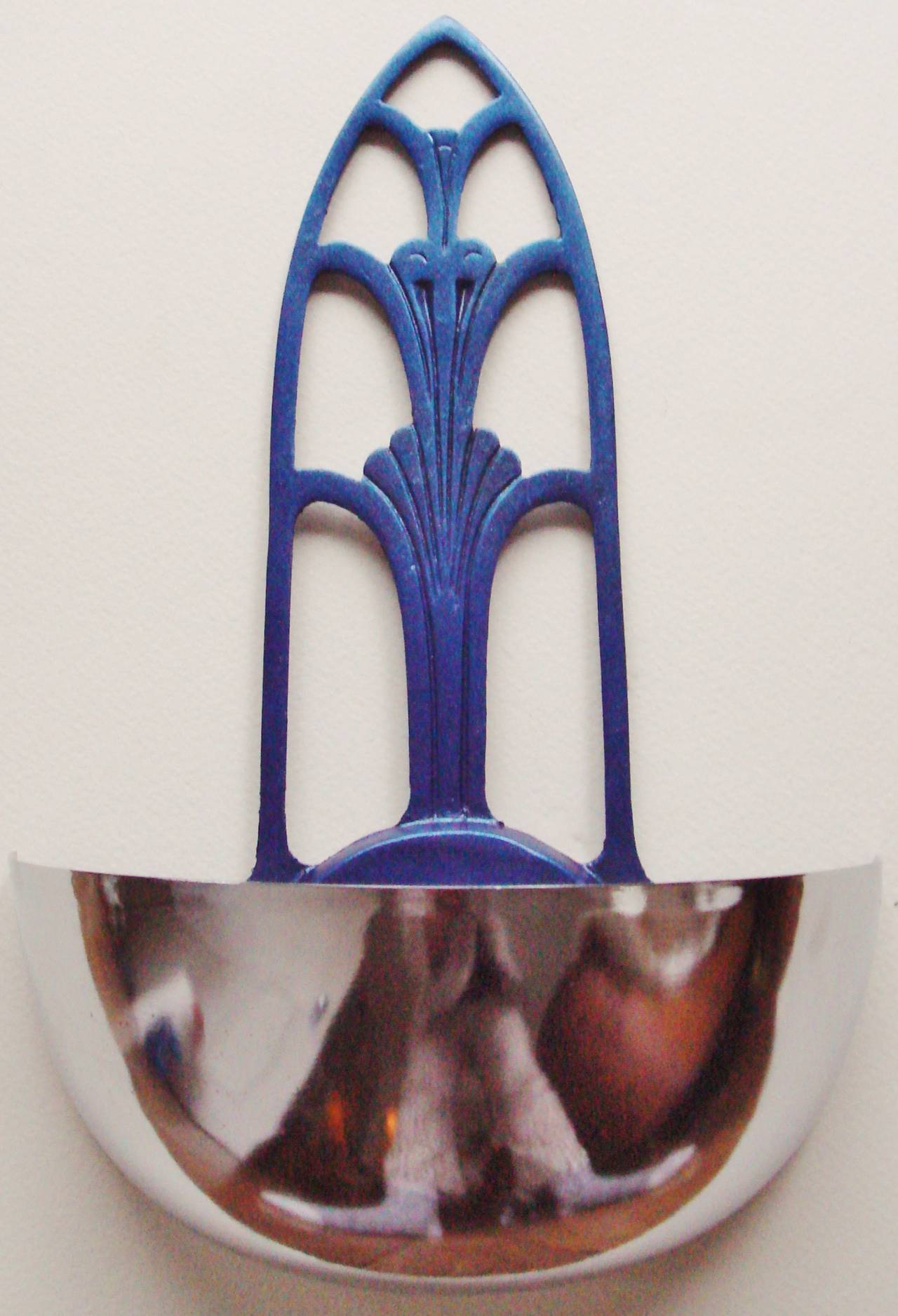 Pair of American Art Deco Chrome and Metallic Blue Fountain Wall Sconces at 1stdibs