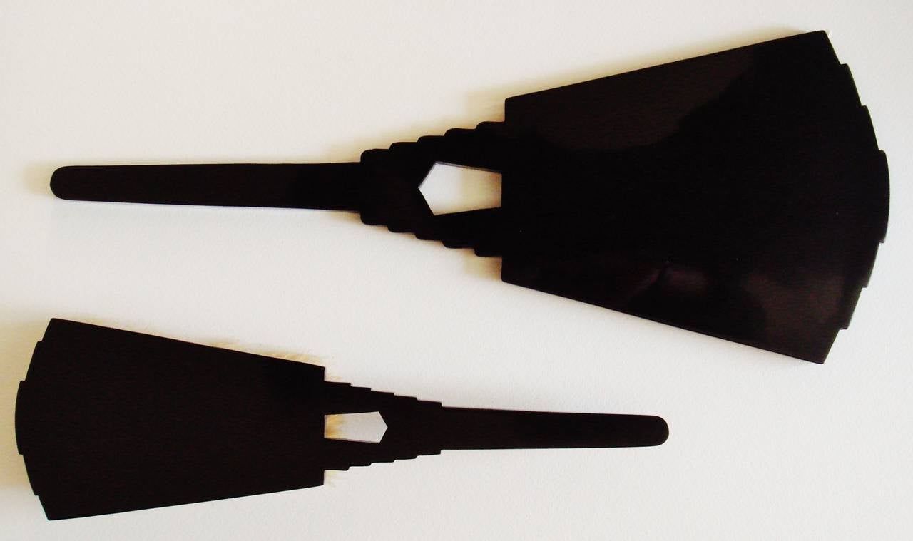 English Art Deco Black Agalin and Bakelite 'La Futuriste' Brush and Mirror Duo