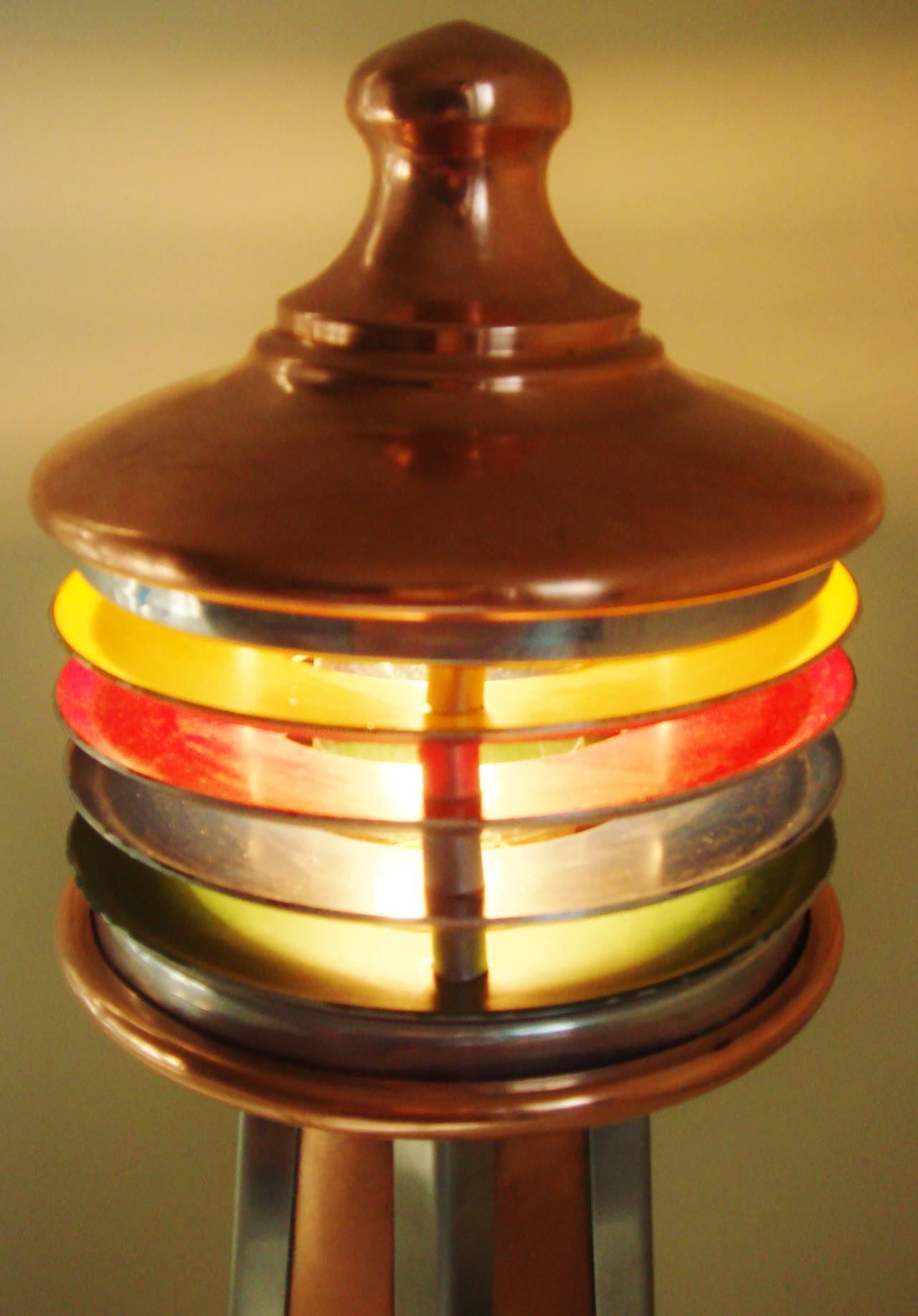 Mid-20th Century Art Deco or Machine Age Copper and Anodised Aluminium Lighthouse Table Lamp