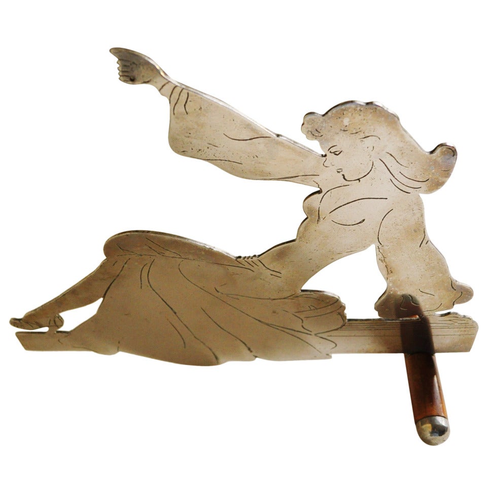 Rare English Art Deco Trench Art Watch Stand Figure of Comic Strip Glamour Girl For Sale