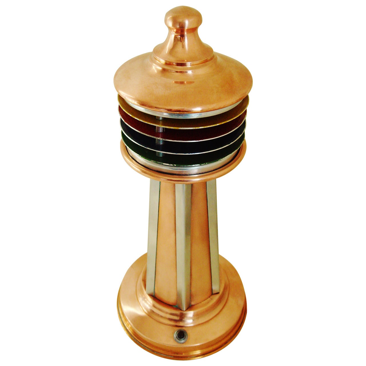 Art Deco or Machine Age Copper and Anodised Aluminium Lighthouse Table Lamp