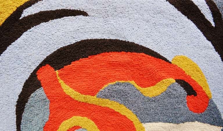 Stunning American Art Deco Geometric Abstract Aquarium Hooked Wool and Rag Rug. In Excellent Condition In Port Hope, ON
