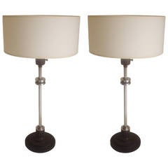 Vintage Pair of American Art Deco/Machine Age Tall Console Lamps.