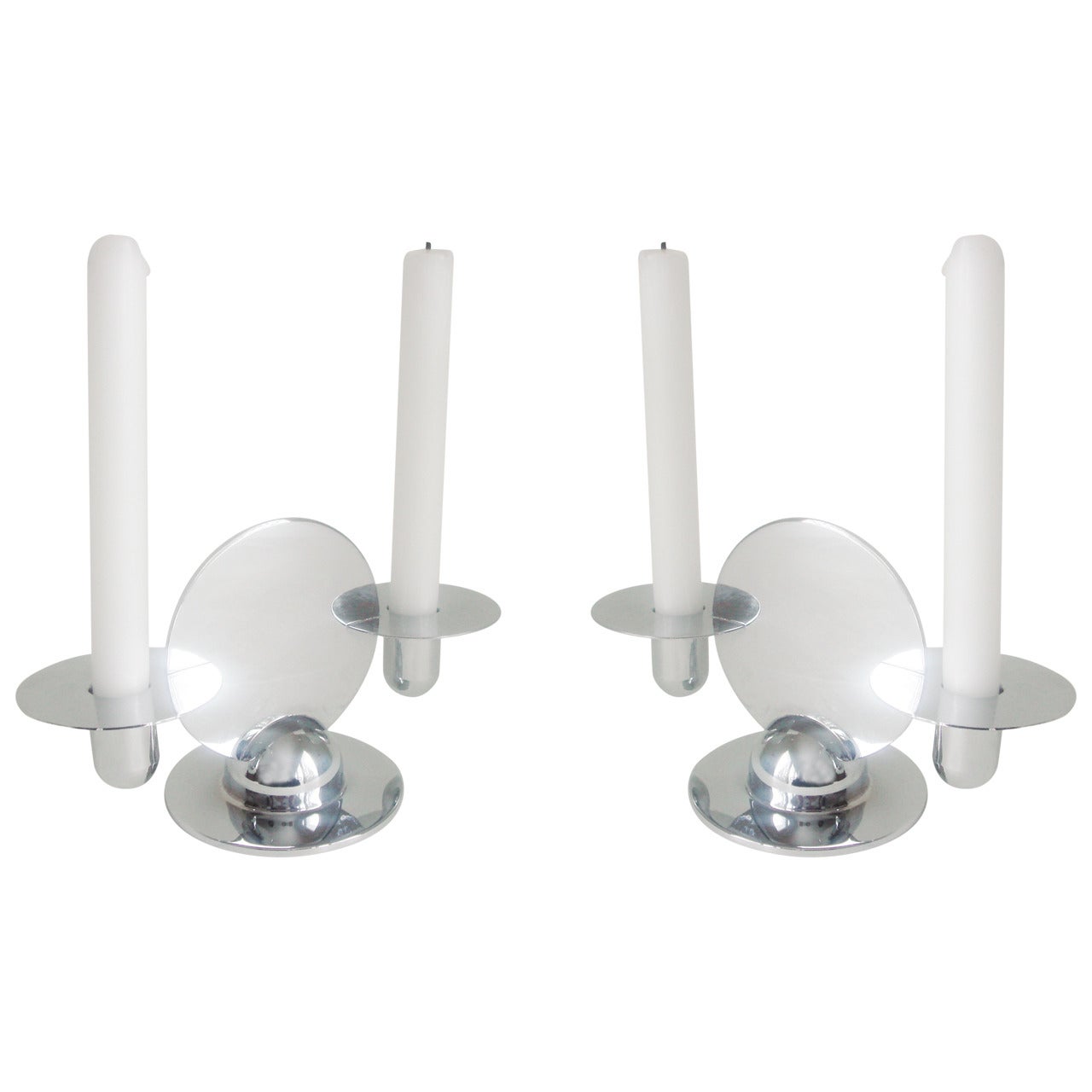Paar amerikanische Art Deco "Disc Candle Holder" von Gerth & Gerth für Chase.