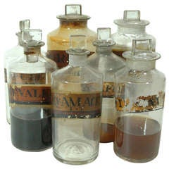 Collection of 7 Victorian Era Apothecary / Chemist Bottles circa 1880