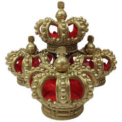Gold and Red Painted Cast Brass Crown Finials