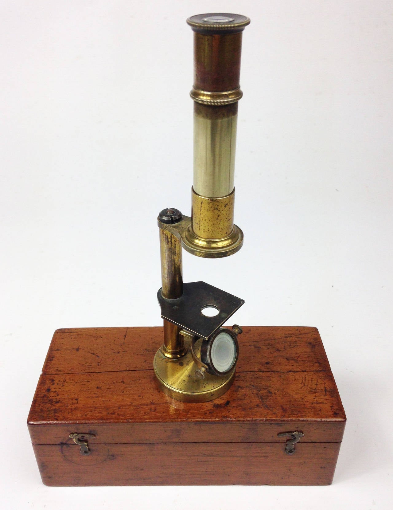Late Victorian Charming Little Victorian Student Microscope in Mahogany Case For Sale