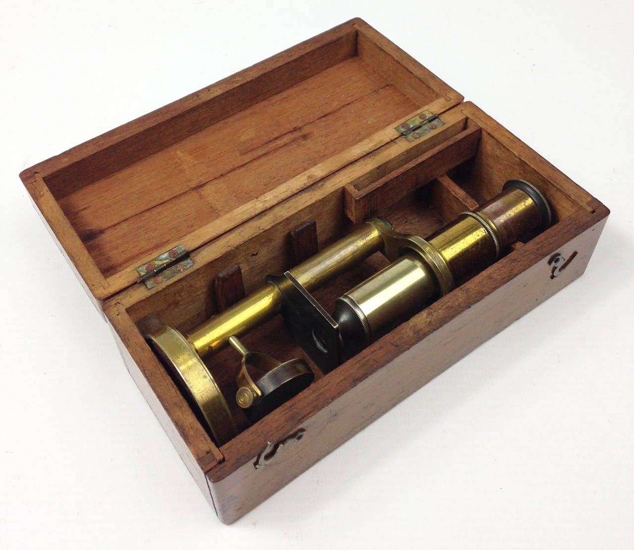 English Charming Little Victorian Student Microscope in Mahogany Case For Sale