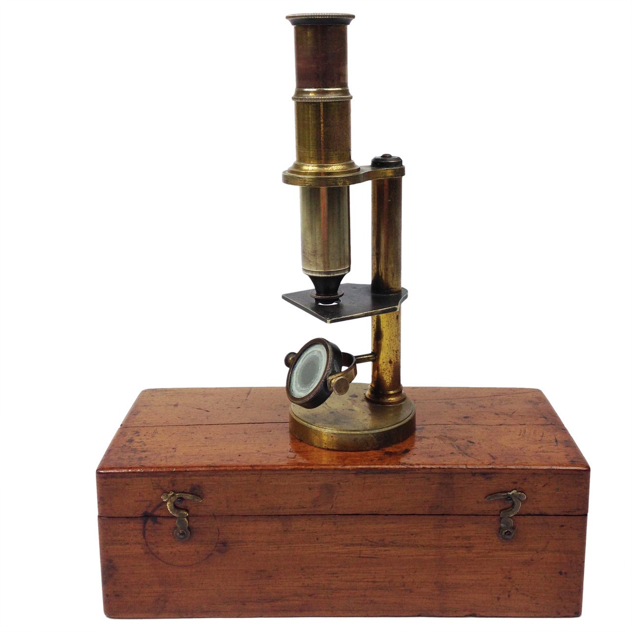 Charming Little Victorian Student Microscope in Mahogany Case For Sale