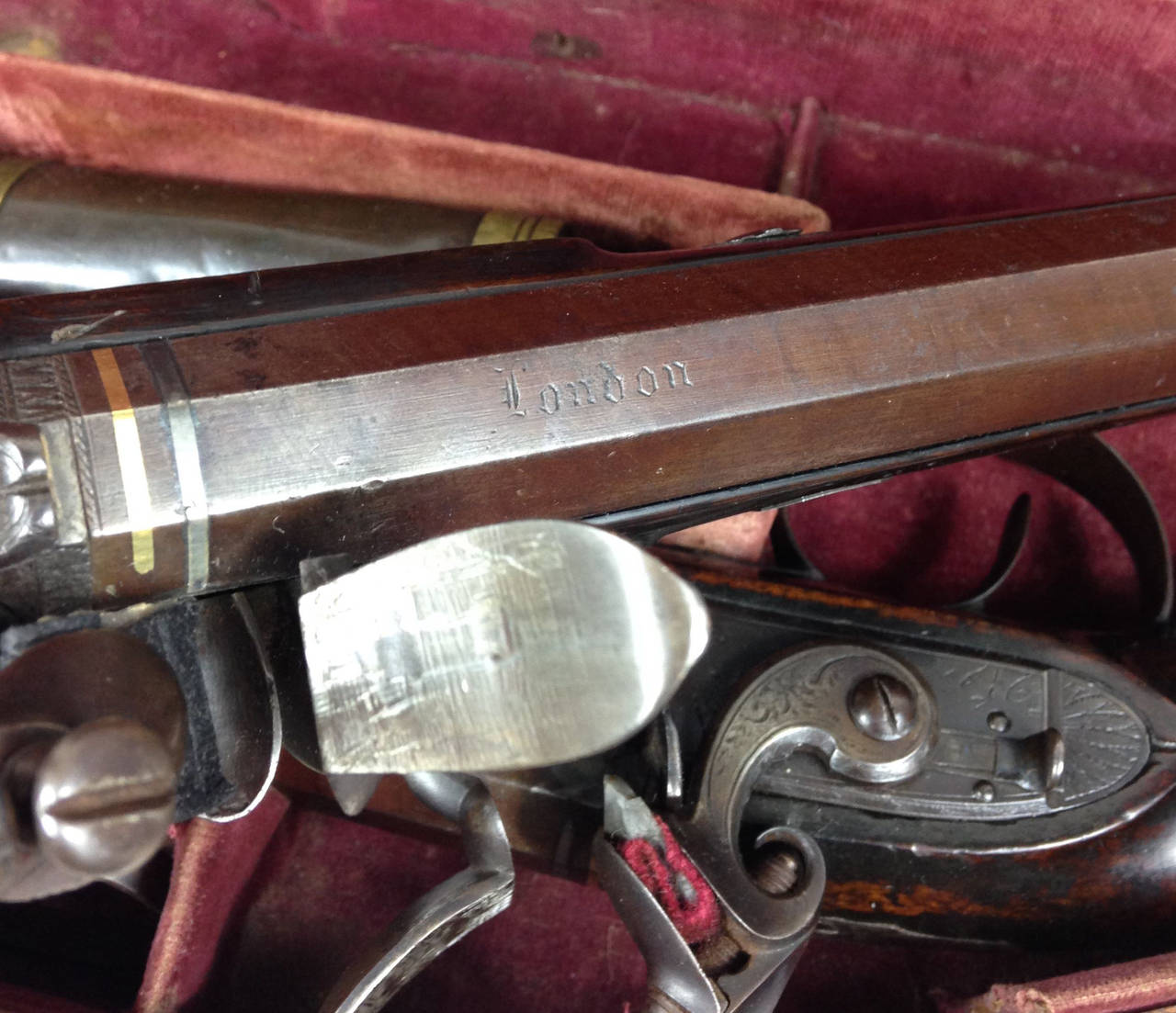 English Cased Pair of Flintlock Officer's Pistols by Sharpe of London