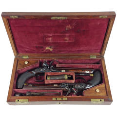 Paire de pistolets d'officier Flintlock encadrés par Sharpe of London